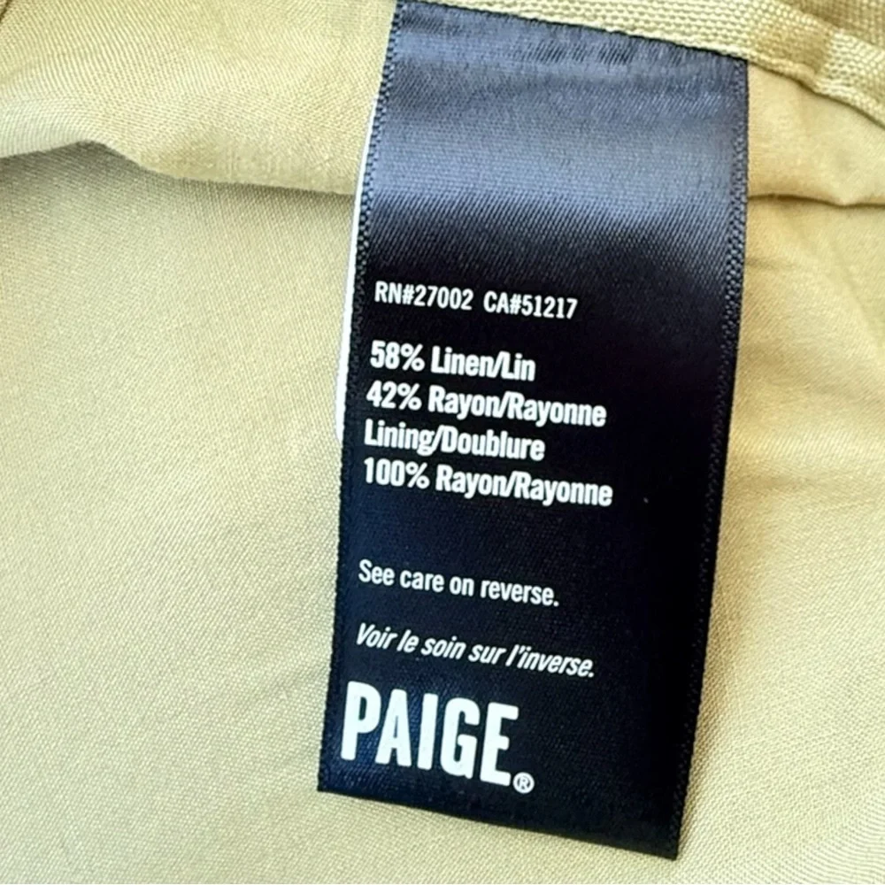 Paige Brittane Shorts For Women Pale Olive Linen Blend Pockets Size 12 NWT